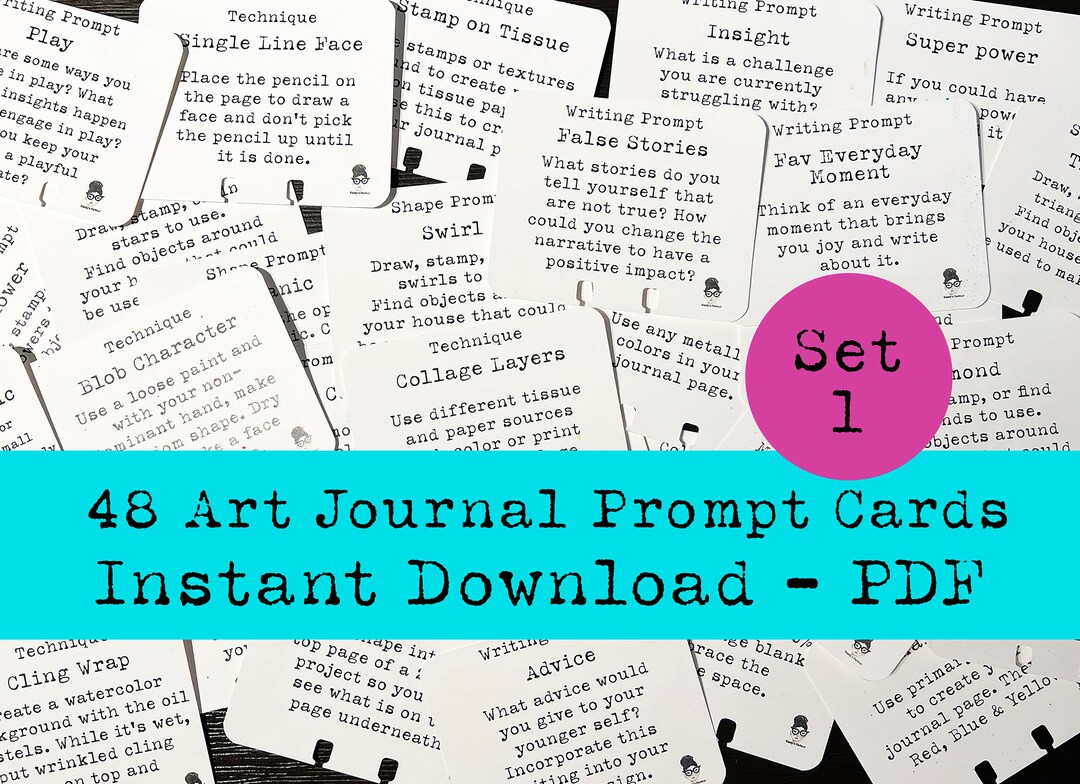 48 Art Journal Prompt Cards SET 1 Printable PDF Journal Prompt Cards