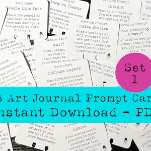 48 cartões de aviso do Art Journal CONJUNTO 1 | PDF para impressão | Cartões de alerta de diário | Inspiração artística | Registro de lixo eletrônico | Técnicas de mídia mista