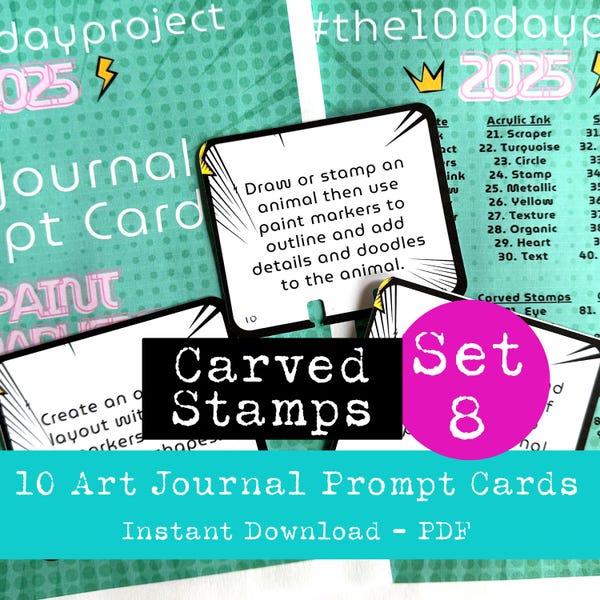 Carved Stamps - Art Journal Prompt Cards - 100 day project - Day 71-80