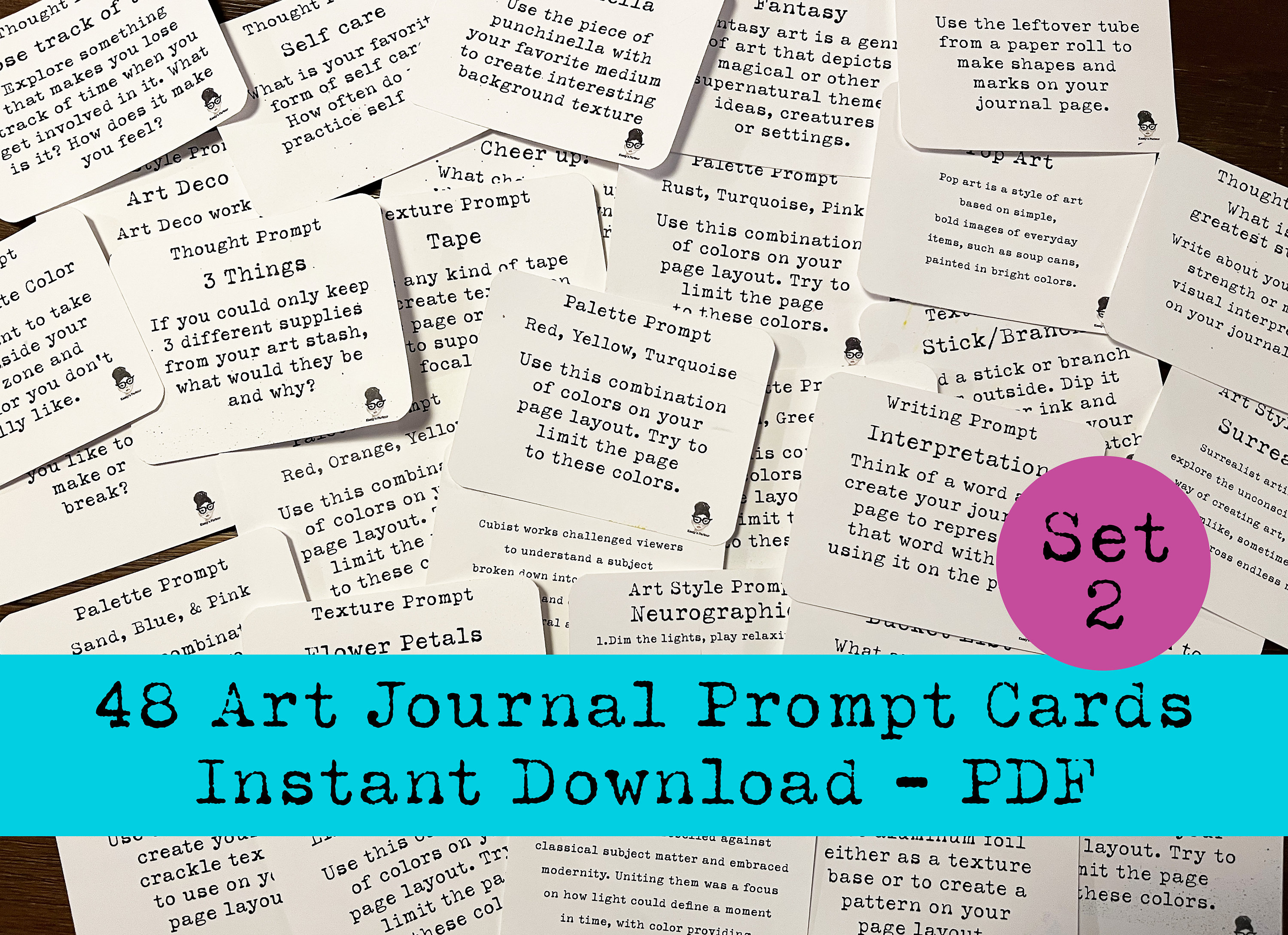 48 Art Journal Prompt Cards SET 2 Printable PDF Journal Etsy