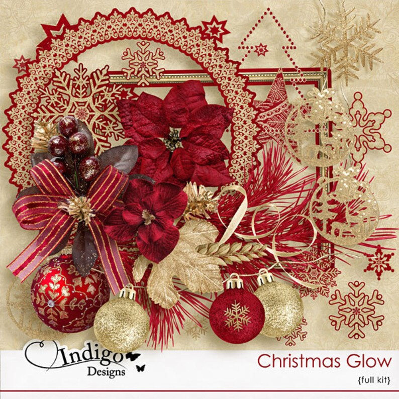 Christmas Glow Digital Scrapbook Kit Embellishments & Etsy