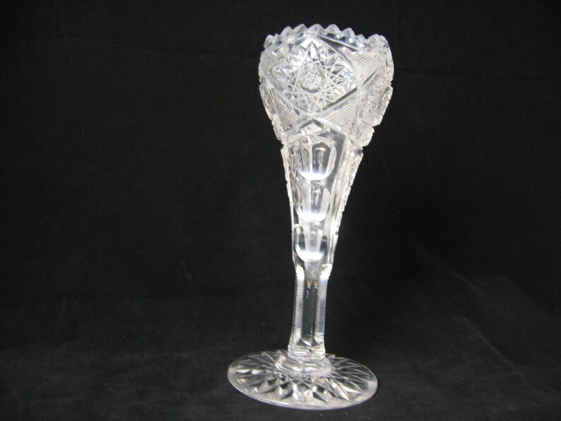 Vintage Cut Glass Trumpet Vase American Brilliant Period Etsy