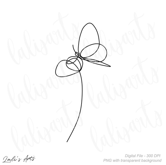 Butterfly Line Art Clipart Png Botanical Line Drawing Etsy
