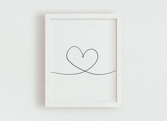 Minimaliste Heart Line Art Print Coeur Noir Et Blanc Une Etsy