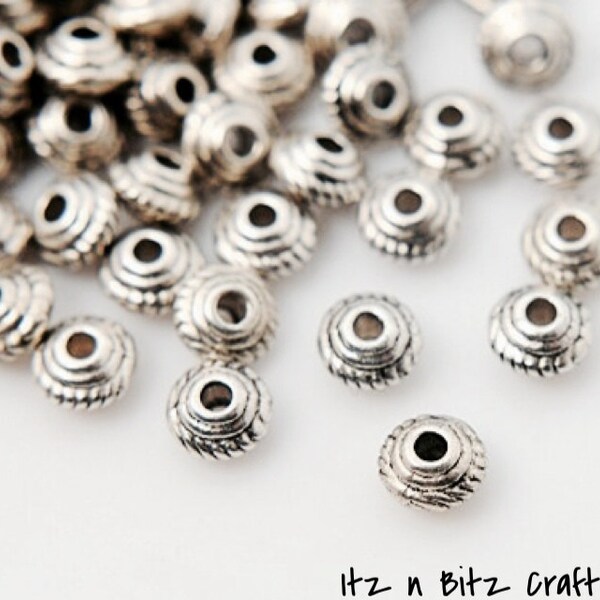 50 pc. Silver Bead Spacers, rope, Antique Silver, 5mm (IBC-1021-50)