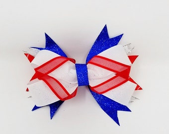 Patriotic Ribbon Hair Bow, Red, White and Blue Hair Accessories
