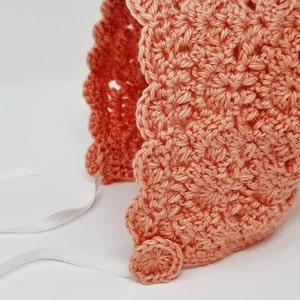 Handmade Baby Sweater Set, Peach Baby Sweater, Hand Crocheted Sweater and Hat Bonnet. Newborn Sweater Set, Ready To Ship, Baby Shower Gift image 5