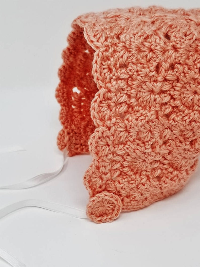 Handmade Baby Sweater Set, Peach Baby Sweater, Hand Crocheted Sweater and Hat Bonnet. Newborn Sweater Set, Ready To Ship, Baby Shower Gift image 5