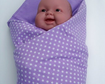 Large Flannel Baby Swaddling Blanket, Lilac Polka Dot Receiving Blanket