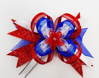 Patriotic Ribbon Bow, 4th of July, Red, White and Blue