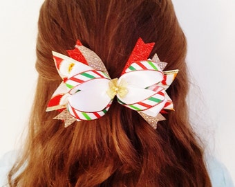 Christmas Hair Bow, Holiday Bow, Xmas Bow On A French Barrette, Package Decoration, Gift For Her, Friend Gift, Gift For Girl, Secret Santa,