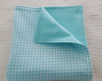 Large Flannel Receiving Blanket Mint Green Checkered Baby Swaddle, 35" x 40”