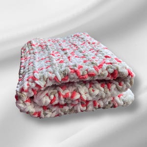 Hand Crocheted Chunky Baby Blanket: Pink, Brown & White Plush Wrap (20x25 inch)