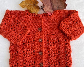 Handmade Crochet Baby Sweater (0-3 Months): Color Pumkin