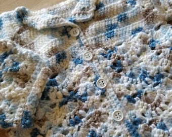 Blue and White Baby Sweater And Hat Set, Hand Crocheted Sweater,  Baby Cardigan, Handmade Baby Sweater, Baby Shower Gift, Baby Gift Idea