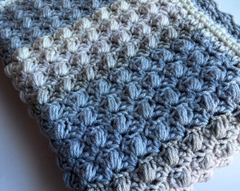 Soft Handmade Baby  Blanket for Boys, Blue, Gray Cream, Hand Crochet Crib Blanket, Newborn Photos, Baby Shower Gift, Photo Prop, Newborn Gif