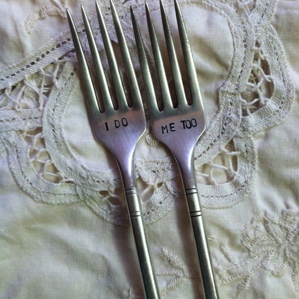 Set of Stamped Silver Forks "I do" and "Me too"