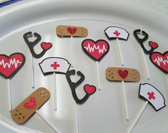 Nurse cupcake toppers, nurse decorations, nurse graduation decoration, nurse graduation party, nurse party, nurse table scatter