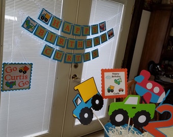 Transportation birthday package, Transportation birthday banner,  transportation  party,  truck banner, airplane centerpiece,