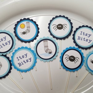 Itsy Bitsy Spider cupcake toppers, Itsy Bitsy Spider birthday banner, Itsy Bitsy Spider centerpiece, Itsy Bitsy spider baby shower