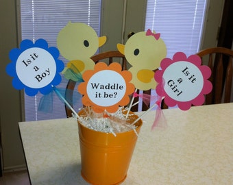 Baby shower duck  centerpiece sticks Waddle it be