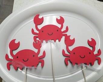 Crab Centerpiece Sticks, Nautical Baby Shower Decor (Set of 3)