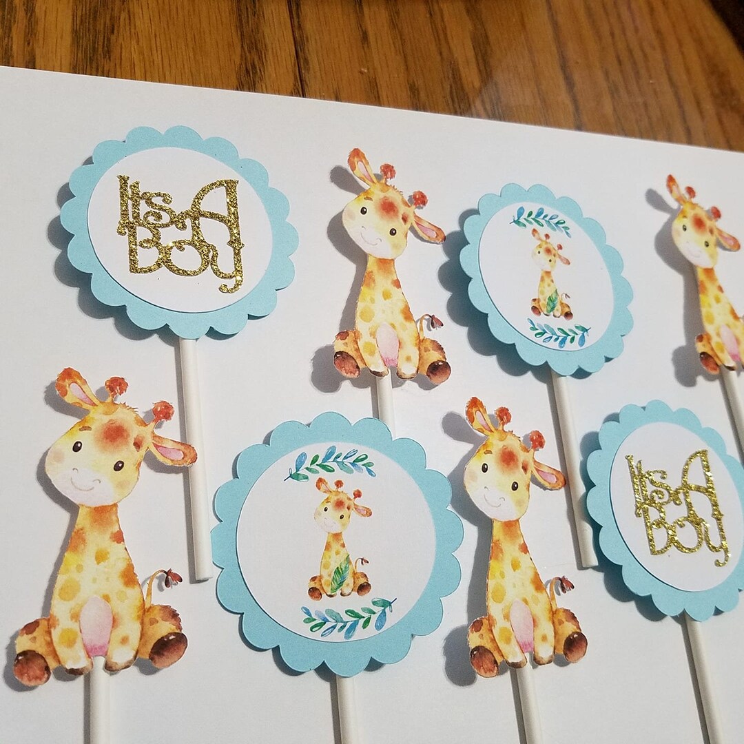 Giraffe Cupcake Toppers, Giraffe Boy Baby Shower, Giraffe It's a Boy ...
