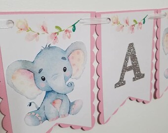 Elephant banner, elephant baby shower, elephant it's a girl, elephant decorations, girl elephant banner, elephant party, elephant its a girl