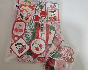 Mystery Cherry Junk Journal kit, Mystery Junk journal kit, junk journal embellishments, Cherry junk journal kit, Cherry ephemera