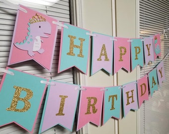 Dinosaur banner, Dinosaur princhess banner, girl dinosaur banner, princess dinosaur party, , girly dinosaur, pastel dinosaurs, dinosaur