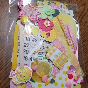 Pink Lemonade Junk Journal kit, Mystery Junk journal kit, junk journal embellishments, lemon junk journal kit