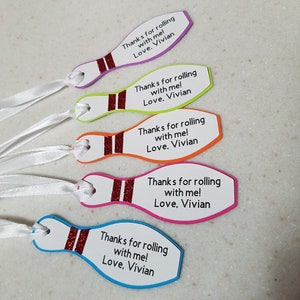 Bowling birthday favor tags, bowling pin favor tags, bowling party decor, bowling favor tags