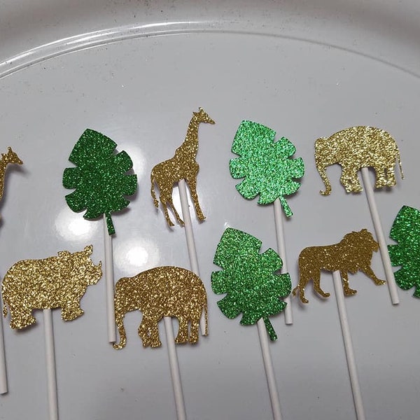 safari cupcake toppers, elephant cupcake toppers, giraffe cupcake, safari party decorations