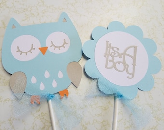 Owl Baby Shower centerpiece sticks, owl baby shower, owl centerpiece, owl party, its a boy shower