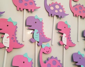 Dinosaur cupcake toppers princess dinosaur party, dinosaur birthday, girly dinosaur, pastel dinosaurs, dinosaur