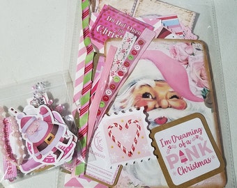 Pink Christmas junk journal kit, 50 plus items, Pink Christmas mystery kit, Christmas scrapbook supplies, Christmas ephemera, Pink Christmas