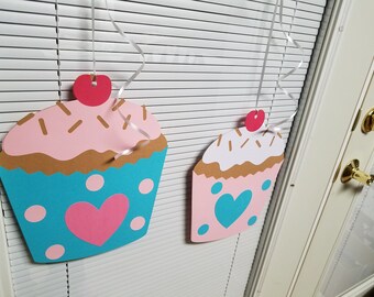 Cupcake  decorations, Cupcake ceiling hangers, cupcake banner, cupcake party, cupcake sprinkle party