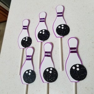 Bowling birthday cupcake toppers, bowling pin cupcake, Bowling party, Bowling ball party decorations, bowling party, bowling pin decor
