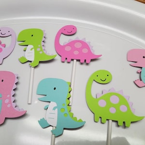 Dinosaur cupcake toppers princess dinosaur party, dinosaur birthday, girly dinosaur, pastel dinosaurs, dinosaur