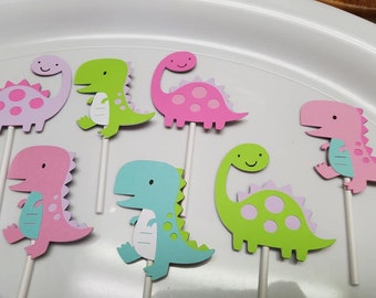 Dinosaur cupcake toppers princess dinosaur party, dinosaur birthday, girly dinosaur, pastel dinosaurs, dinosaur