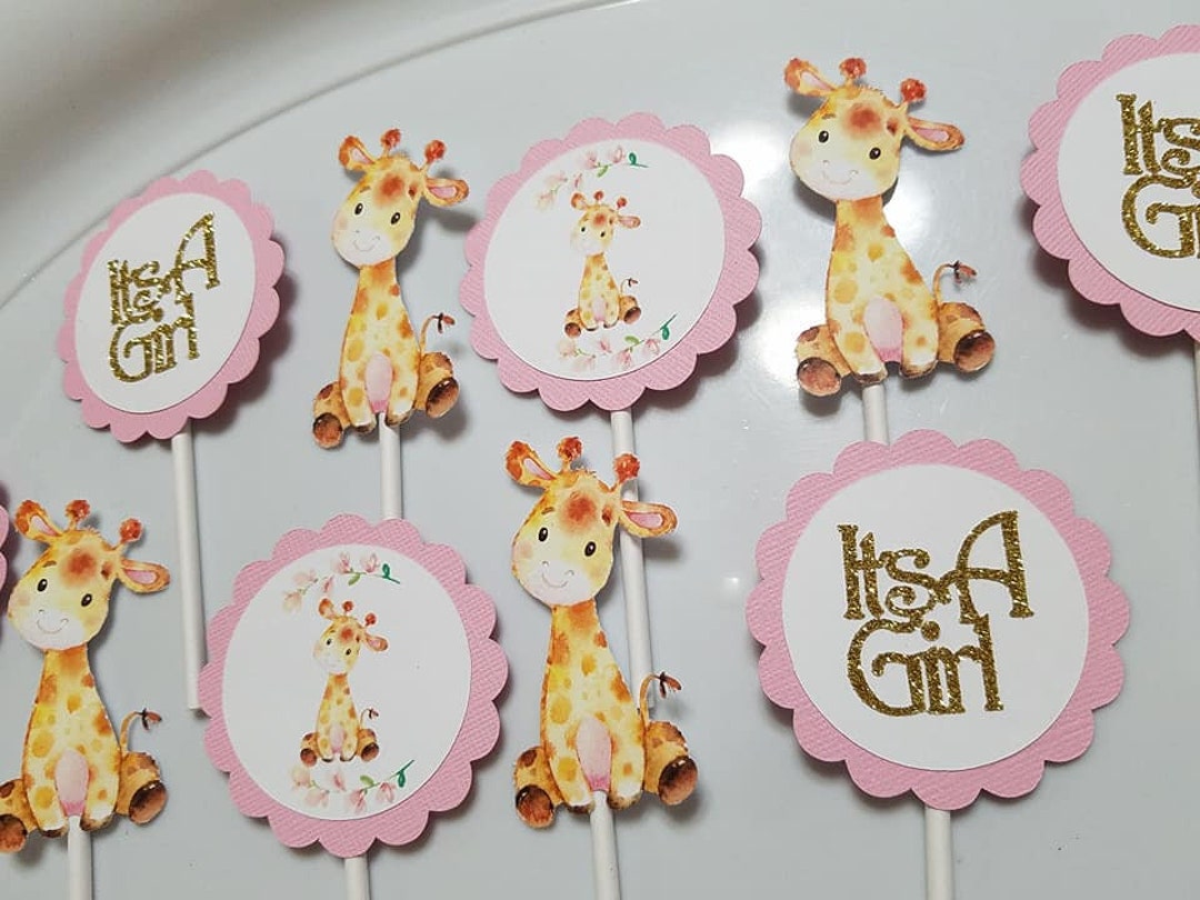 Giraffe Cupcake Toppers, Giraffe Girl Baby Shower, Giraffe It's a Girl ...