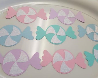 Candy decorations, candy cutouts, candy die cuts, candy party, candy, candy decorations, candy birthday party, 1 dozen candy pieces