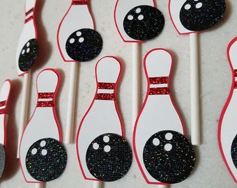Bowling birthday cupcake toppers, bowling pin cupcake, Bowling party, Bowling ball party decorations, bowling party, bowling pin decor