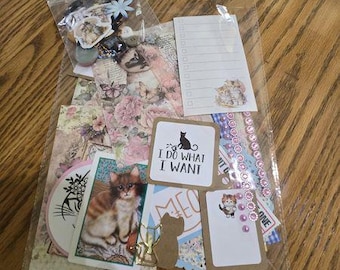 Cat Junk Journal kit, Mystery Junk journal kit, junk journal embellishments, Cat scrapbooking supplies,