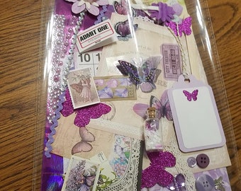 Butterfly Junk Journal kit, Mystery Junk journal kit, junk journal embellishments, Butterfly scrapbooking supplies, purple butterfly
