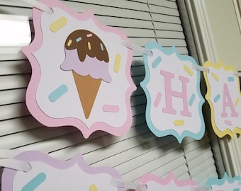 Ice Cream Happy Birthday Banner, Sprinkle Party Decorations