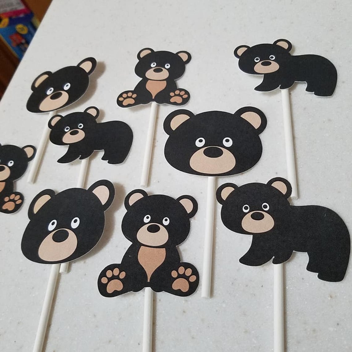 12-Pack Bear Silhouette Acrylic Cupcake Toppers - Approx. 2 Inches Tall, Food Safe