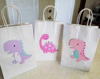 Pastel Dinosaur Party Favor Bags, Girly Dinosaur Birthday