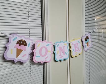 Ice cream highchair banner, Ice cream decorations,  Ice cream banner, Ice cream party, Ice cream sprinkle party, ice cream one banner