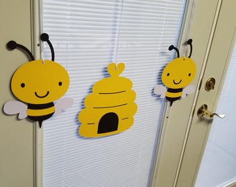 Bumble bee ceiling hanger, bumble bee baby shower, bumble bee decoarations, Bumble Bee "What will it BEE" shower banner
